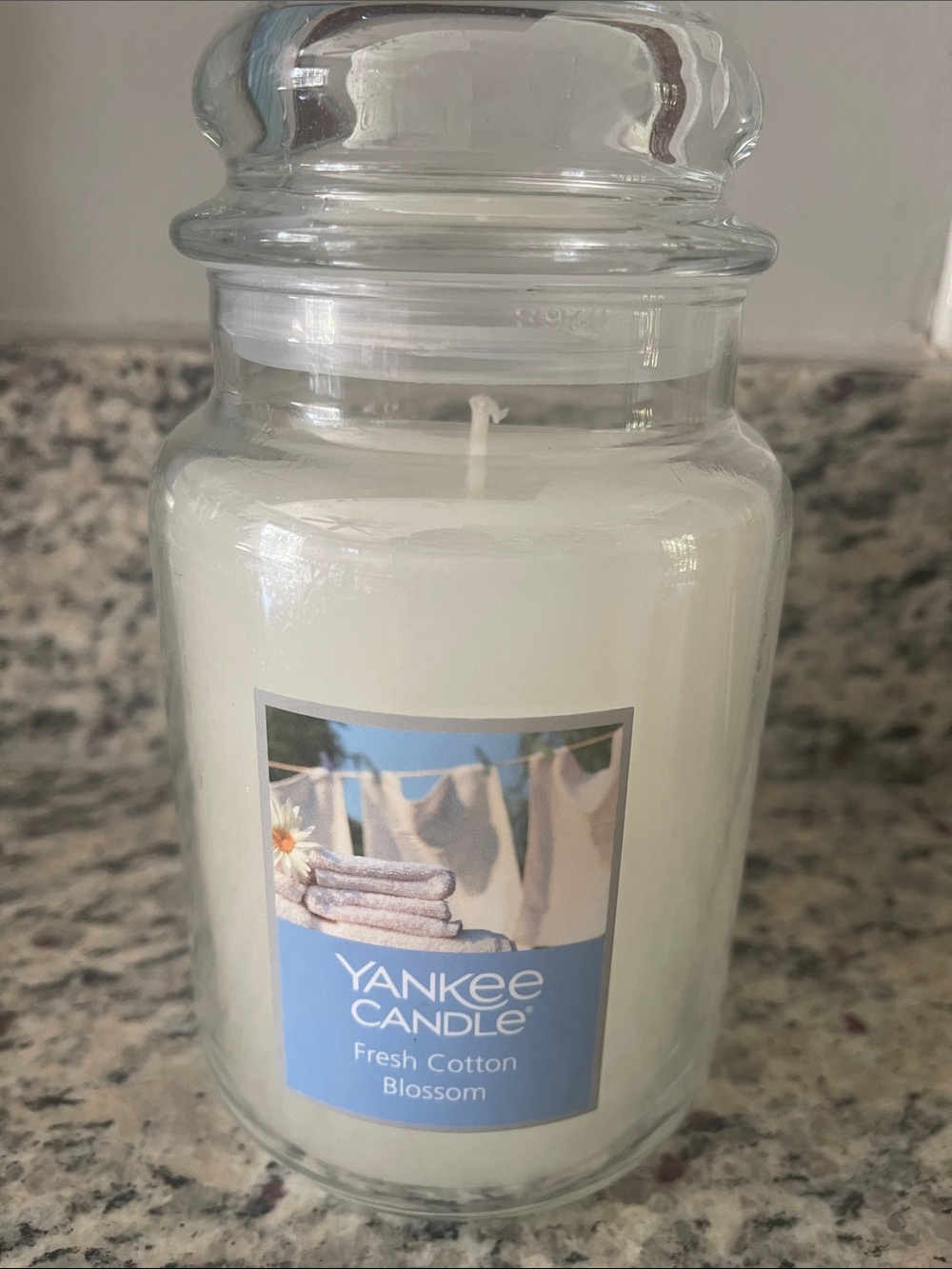 Yankee Candle White Jar Candle with Blue Label